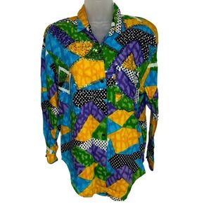 VTG Andrew Sport Studio Blouse Womens Long Sleeve Sequin 80s 90s Grunge Small